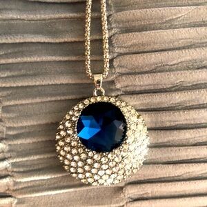 Blue classic crystal pendant with long chain necklace